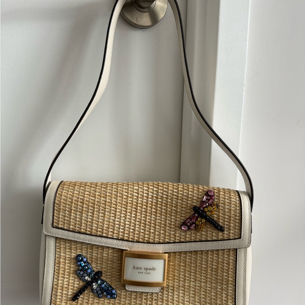 Kate Spade Tan and White Woven Shoulder Bag